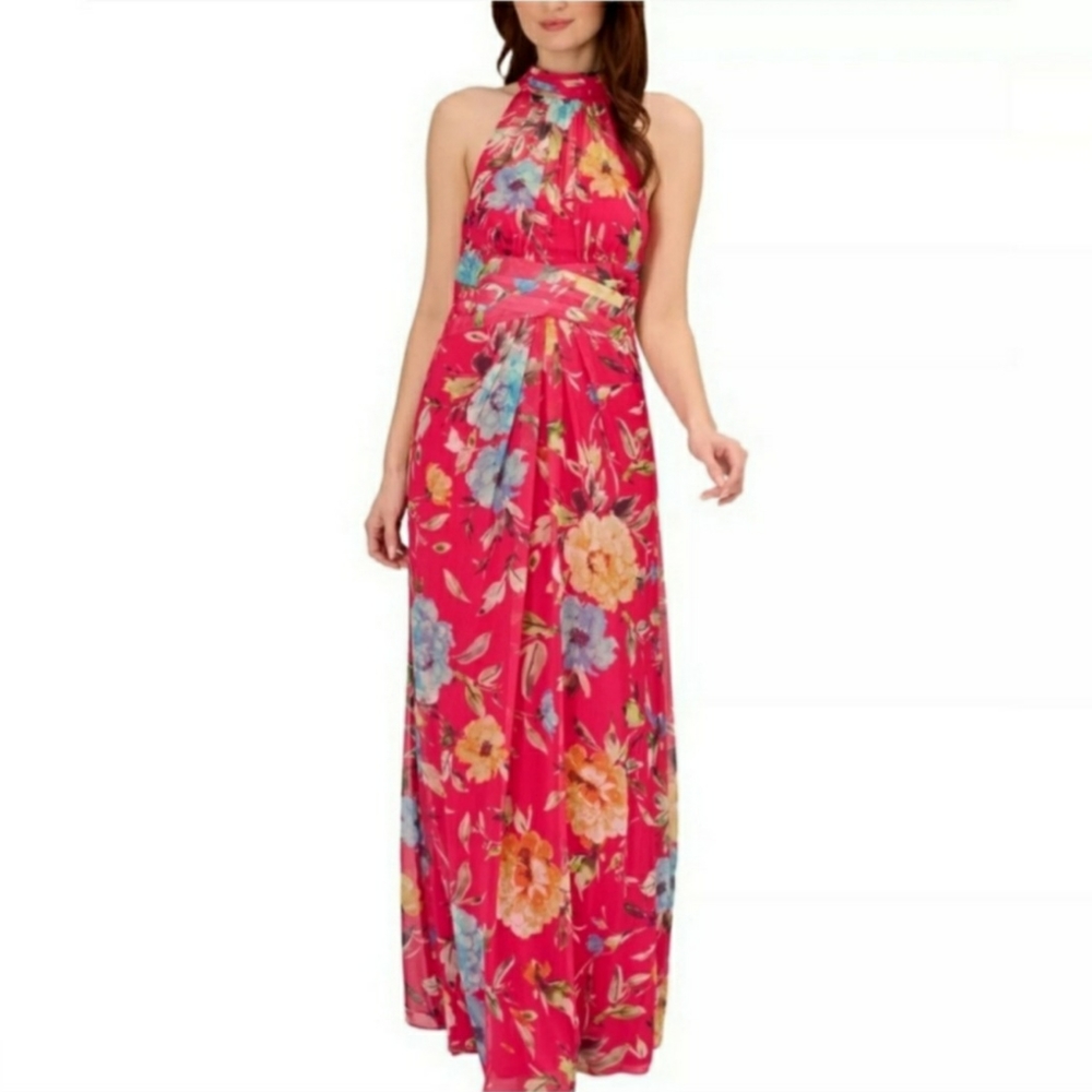 Adrianna Papell Pink Floral Halter Neck Wedding Dress